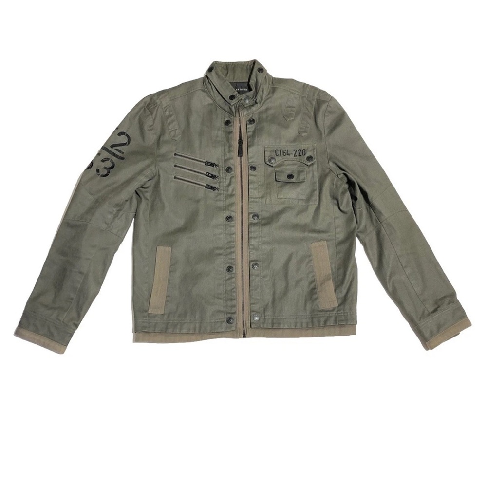 Y2K Affliction Premium Military Green  Embroidered Waxed Zip Jacket Men's